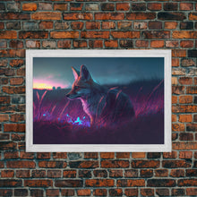 Carregar imagem no visualizador da galeria, Cute animal prints, vaporwave fox hunting in the tall grass, framed canvas print