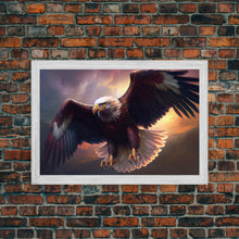 Load image into Gallery viewer, American Bald Eagle in Flight, watercolor, framed canvas print