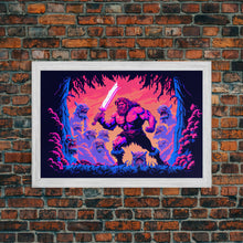 Carregar imagem no visualizador da galeria, Barbarian pixel art, vaporwave RPG concept art, framed canvas print, synthwave tabletop art