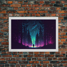 Cargar imagen en el visor de la galería, Contemplating the stars, vaporwave aesthetic, forest art, starry night, framed canvas print