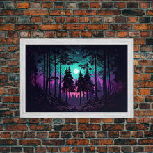 Cargar imagen en el visor de la galería, Fantasy forest art, full moon visible through the trees, framed canvas print, framed wall art
