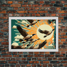 Carregar imagem no visualizador da galeria, Flock of Geese, art deco style, midcentury style art, framed canvas print