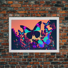 Load image into Gallery viewer, Beautiful butterfly art, vaporwave aesthetic pastel art, framed canvas print