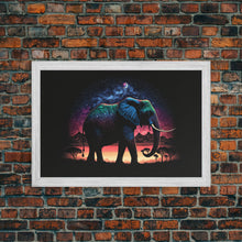 Load image into Gallery viewer, Elephant Art | Framed Canvas Print | Framed Wall Art | Animal Prints | Wildlife Art | Elephant Walks Under A Full Moon | Kid's Room Decor