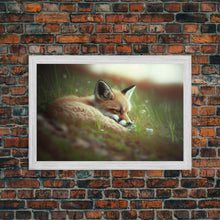 Load image into Gallery viewer, Cute Sleepy Fox Art, Animal Prints, Nature Art, Framed Canvas Print, Cute animal wall art, above sofa art