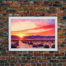 Load image into Gallery viewer, Arizona Desert at Sunset, Dirt Road, Framed Canvas Print, Colorful Wall Art, Sofa Art