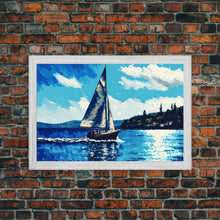 Carregar imagem no visualizador da galeria, Blue Sky and Blue Sea There's Nothing Else For Me, Framed Canvas Print, Oil Painting Style, Sailing / Sail Boat Art