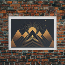 Carregar imagem no visualizador da galeria, Art Deco Style Mountain landscape at Sunset, Framed Canvas Print, Large Format Wall Art, Huge Wall Decor, Black and Gold