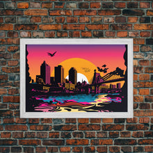 Load image into Gallery viewer, Beautiful Portland, Oregon Retro Synthwave Style Sunset Art, Framed Canvas Print, Pacific Northwest City Art
