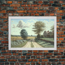 Load image into Gallery viewer, Cottage Oil Painting Framed Canvas Print | Rustic Wall Art | Vintage Muted Print | Farmhouse | Boho Style | Minimalist