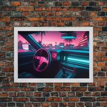 Carregar imagem no visualizador da galeria, Car interior Wall Art | Framed Canvas Print | Living room art | Neon Lights | Outrun Style | Guest room art | Retro art | Beautiful Art