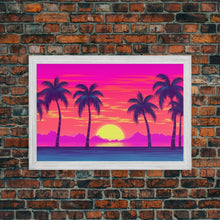 Load image into Gallery viewer, Beach sunset Wall Art, Framed Canvas Print, Colorful painting, Vibrant art, Synthwave Style, Warm Colors, Pop Art style, Tropical art