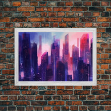 Load image into Gallery viewer, Buildings Wall Art - Framed Canvas Print - Original painting - Vaporwave Style - Watercolor colors - Pop Art Style - Living room art