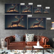 Load image into Gallery viewer, Deer made of stars, reflection stag, framed canvas print, unique wall art