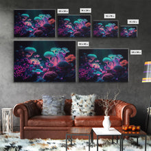 Load image into Gallery viewer, Coral Reef art, synthwave aesthetic ocean art, framed canvas art, framed wall art canvas print