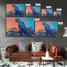 Load image into Gallery viewer, Birds of Paradise, Tropical Blue Parrot, Framed canvas print, beautiful wall art for vacation home