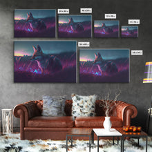 Carregar imagem no visualizador da galeria, Cute animal prints, vaporwave fox hunting in the tall grass, framed canvas print