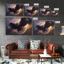 Load image into Gallery viewer, American Bald Eagle in Flight, watercolor, framed canvas print