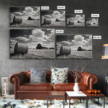 Load image into Gallery viewer, Black and White Photo Of a Barn and Hay Bail, Liminal Art, Country Decor, Farmhouse Style Art, Canvas Print