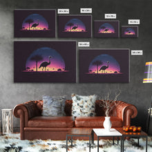 Load image into Gallery viewer, Emu Art | Framed Canvas Print | Synthwave Style Framed Wall Art | Animal Prints | Emu Walks Under A Full Moon | Kid's Room Decor