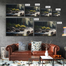 Carregar imagem no visualizador da galeria, A Rocky Stream, Watercolor Art, Serene nature landscape art, framed canvas print, mouth of the river in the morning light wall art