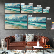 Carregar imagem no visualizador da galeria, framed emerald green ocean art, beach wall art, framed wall art, living room wall decor, abstract landscape art, framed canvas print