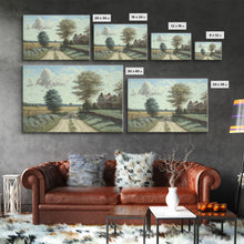 Load image into Gallery viewer, Cottage Oil Painting Framed Canvas Print | Rustic Wall Art | Vintage Muted Print | Farmhouse | Boho Style | Minimalist