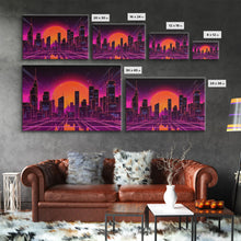 Cargar imagen en el visor de la galería, City Wall Art | Framed Canvas Print | Living room art | Lines | Retro | Wonderful art | Landscape | Outrun Style | Futuristic | Synthwave
