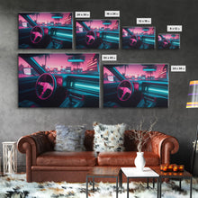 Carregar imagem no visualizador da galeria, Car interior Wall Art | Framed Canvas Print | Living room art | Neon Lights | Outrun Style | Guest room art | Retro art | Beautiful Art