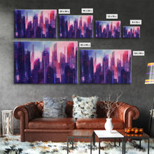 Load image into Gallery viewer, Buildings Wall Art - Framed Canvas Print - Original painting - Vaporwave Style - Watercolor colors - Pop Art Style - Living room art