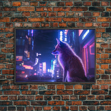 Load image into Gallery viewer, Alley Fox, Cyberpunk city, framed canvas print, urban decay art
