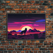 Carregar imagem no visualizador da galeria, Cute fox in a Utah desert landscape, framed canvas print, framed wall art, synthwave art