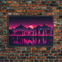 Cargar imagen en el visor de la galería, City Mountains Landscape Sea Ocean Moon Purple Wall Art Print, Wall Decor, Fine Art Print, Wall Poster