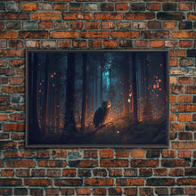 Carregar imagem no visualizador da galeria, Fantasy forest art, Fireflies and the owl at midnight, framed canvas art, framed canvas print