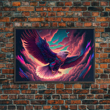 Load image into Gallery viewer, Birds of Prey art, bioluminescent Bald eagle, vaporwave art animal print, framed canvas print, framed canvas print, wall art with frame