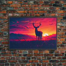 Carregar imagem no visualizador da galeria, 12 point buck, Sunset, framed canvas print, gift for a hunter