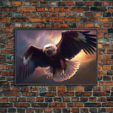 Load image into Gallery viewer, American Bald Eagle in Flight, watercolor, framed canvas print