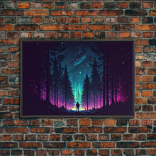 Cargar imagen en el visor de la galería, Contemplating the stars, vaporwave aesthetic, forest art, starry night, framed canvas print