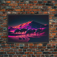 Load image into Gallery viewer, Emus in the desert, animal prints, animal art, framed canvas print, vapor wave synthwave animal art