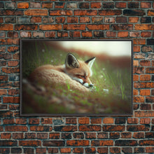 Load image into Gallery viewer, Cute Sleepy Fox Art, Animal Prints, Nature Art, Framed Canvas Print, Cute animal wall art, above sofa art