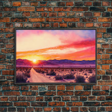 Load image into Gallery viewer, Arizona Desert at Sunset, Dirt Road, Framed Canvas Print, Colorful Wall Art, Sofa Art