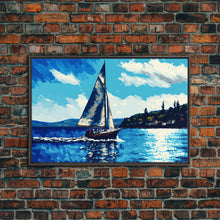 Carregar imagem no visualizador da galeria, Blue Sky and Blue Sea There's Nothing Else For Me, Framed Canvas Print, Oil Painting Style, Sailing / Sail Boat Art
