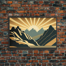 Carregar imagem no visualizador da galeria, Art Deco Style Mountain landscape at Sunset, Framed Canvas Print, Large Format Wall Art, Huge Wall Decor