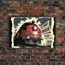 Cargar imagen en el visor de la galería, Fictional Soviet Propaganda Train Poster, Framed Canvas Print, Large Wall Art, USSR Art
