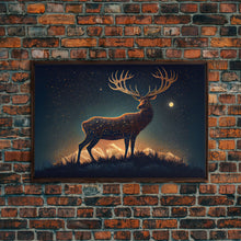 Load image into Gallery viewer, Deer made of stars, reflection stag, framed canvas print, unique wall art