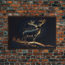 Load image into Gallery viewer, Deer made of stars, reflection stag, framed canvas print, unique wall art, starry night stag