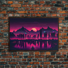 Load image into Gallery viewer, Cyberpunk Vancouver, Futuristic city skyline art, framed canvas print