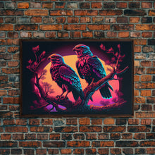 Load image into Gallery viewer, Birds of Prey at sunset, Hawks on a branch, framed canvas print