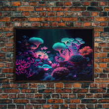Load image into Gallery viewer, Coral Reef art, synthwave aesthetic ocean art, framed canvas art, framed wall art canvas print