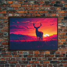 Carregar imagem no visualizador da galeria, 12 point buck, Sunset, framed canvas print, gift for a hunter